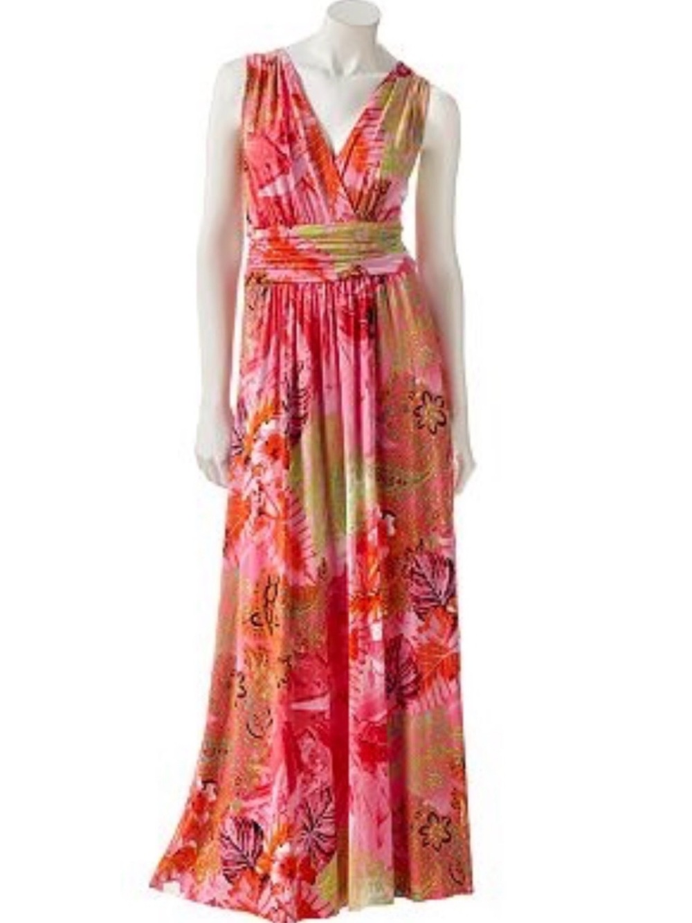 Tropical Floral Pink Maxi Knit Dress Size S Jennifer Lopez Vacation